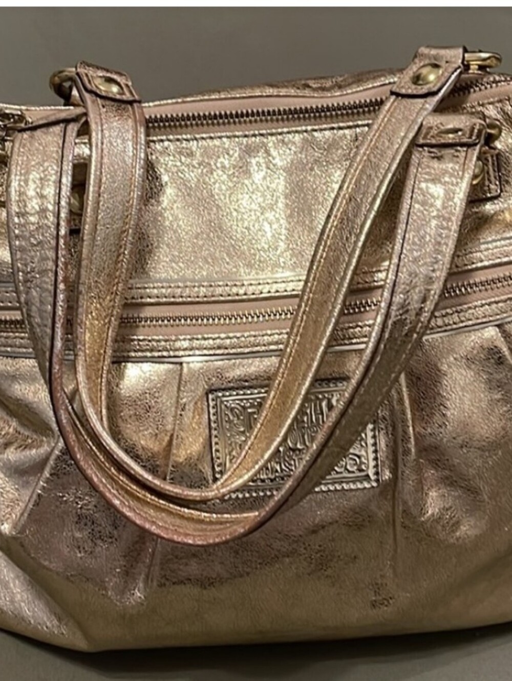 Coach Poppy Mettalic Silver Glam Tote - Picture 3 of 12